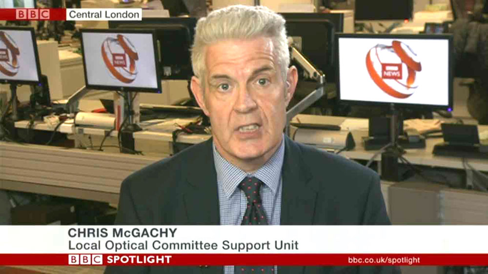 Chris McGachy appearing on BBC News as a spokesman for the optical industry