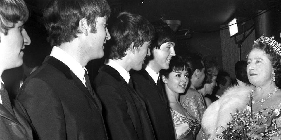 Beatles at Royal Variety Show meeting the Queen Mother