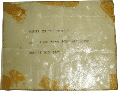John & Yoko UCS donation dedication card dated 9 August 1971