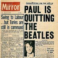 Daily Mirror cover with news Paul McCartney is quitting The Beatles